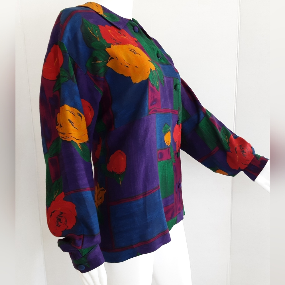 VTG ALEXANDER CAMPBELL BOLD FLORAL PRINT BLOUSE SZ 10